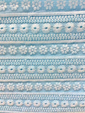 Teal blue lucknowi chikankari georgette embroidered fabric 3652