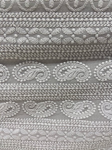 Grey lucknowi chikankari georgette embroidered fabric 3655