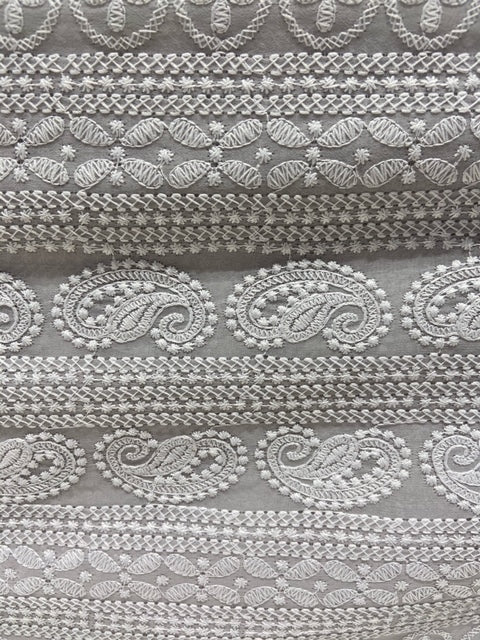 Grey lucknowi chikankari georgette embroidered fabric 3655