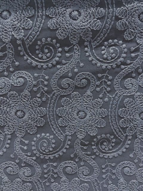 Grey lucknowi chikankari georgette embroidered fabric 3656