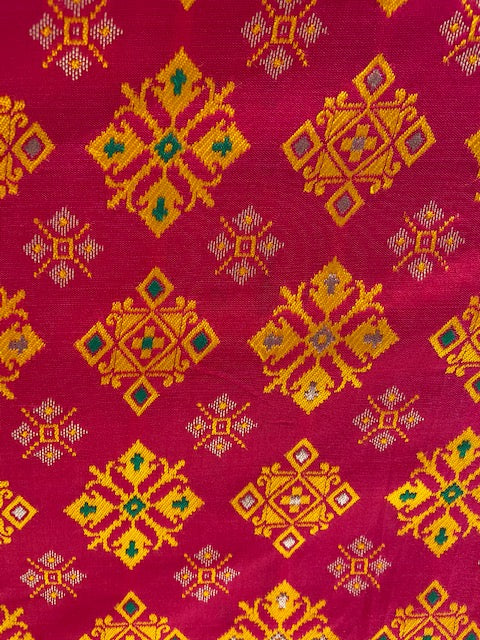 Red brocade with patola style weaved banarasi silk fabric 1112