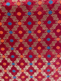 Maroon brocade with blue and orange minakari butti banarasi silk fabric 1111