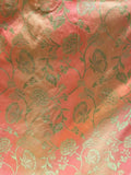 Baby pink and light orange shaded brocade allover weaved banarasi silk fabric 1117