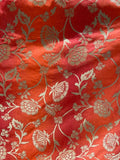 Maroon and orange shaded brocade allover weaved banarasi silk fabric 1117