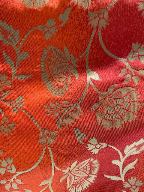 Maroon and orange shaded brocade allover weaved banarasi silk fabric 1117