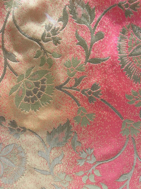 Pink and light yellow shaded brocade allover weaved banarasi silk fabric 1117