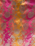 Pink and yellow shaded brocade allover weaved banarasi silk fabric 1117