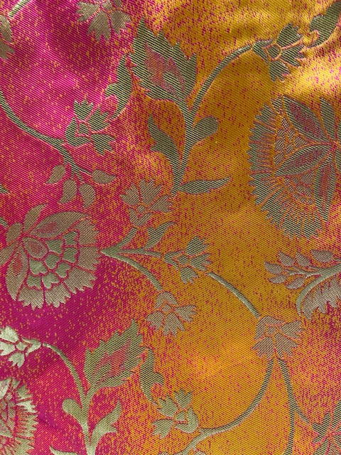 Pink and yellow shaded brocade allover weaved banarasi silk fabric 1117