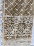 Golden beige chikankari lucknowi thread and sequin net embroidered dupatta 2649