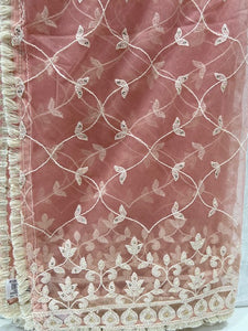 Earthy pink chikankari lucknowi thread and sequin net embroidered dupatta 4566