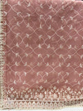 Earthy pink chikankari lucknowi thread and sequin net embroidered dupatta 4566