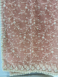 Earthy peach chikankari lucknowi thread and sequin net embroidered dupatta 4567