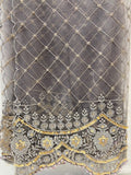 Grey chikankari lucknowi thread and sequin net embroidered dupatta 2650