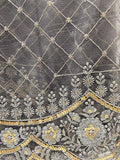 Grey chikankari lucknowi thread and sequin net embroidered dupatta 2650