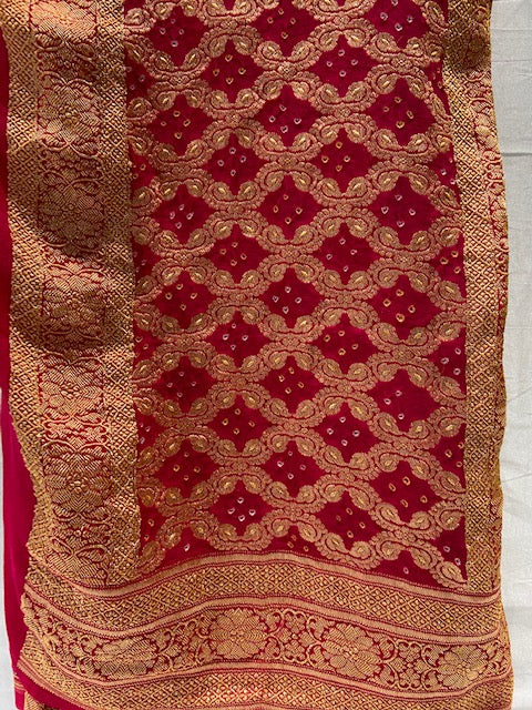 Red and pink shaded pure georgette hand dyed pure bandhani georgette dupatta 1449