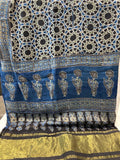 Indigo hand blocked ajrakh with zari border modal gaji printed dupatta 2033