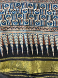 Indigo hand blocked ajrakh with zari border modal gaji printed dupatta 2035