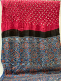 Pink hand dyed bandhani with hand blocked modal gaji printed dupatta 2036