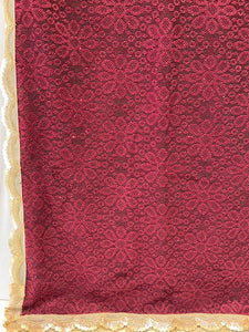 Maroon self design net lace embroidered dupatta 2676