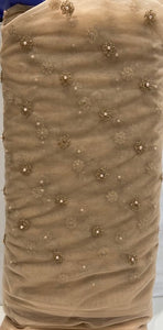 Brown with sequin allover Net Embroidered fabric 4555