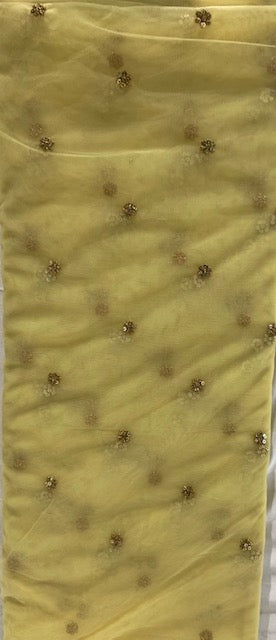 Yellow with sequin allover Net Embroidered fabric 6090