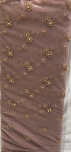 Brown with sequin allover Net Embroidered fabric 1099