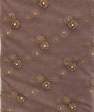 Brown with sequin allover Net Embroidered fabric 1099