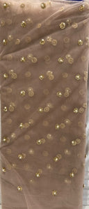 Brown with sequin allover Net Embroidered fabric 3550