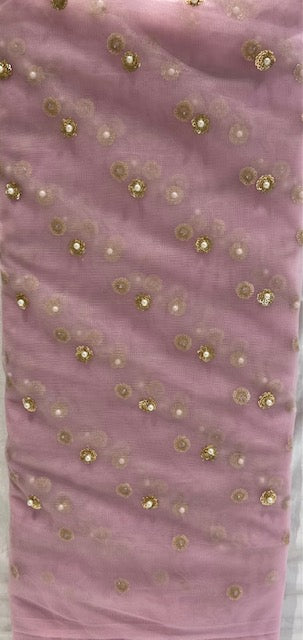 Pink with sequin allover Net Embroidered fabric 2312