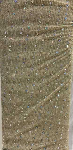 Gold with sequin allover net embroidered fabric 5134