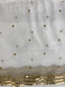 White sequin with allover net embroidered fabric 8432