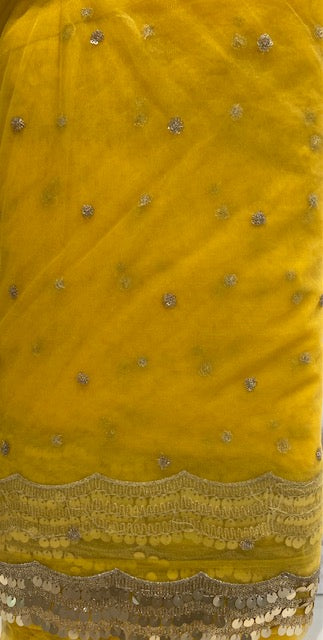 Yellow with sequin allover net embroidered fabric 7145