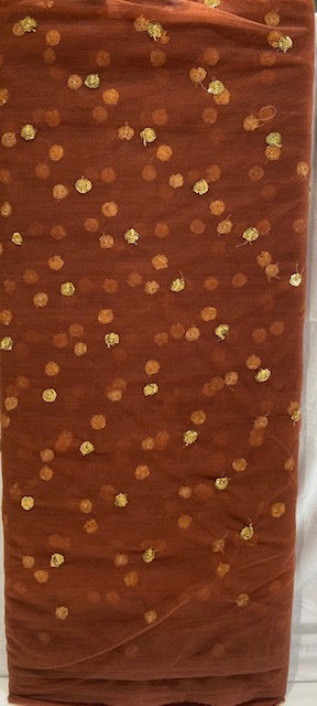 Brown with sequin allover Net Embroidered fabric 6712