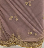 Brown thread with sequin allover Net Embroidered fabric 5132