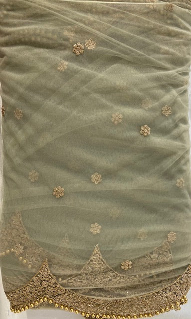 Green thread with sequin allover Net Embroidered fabric 5129