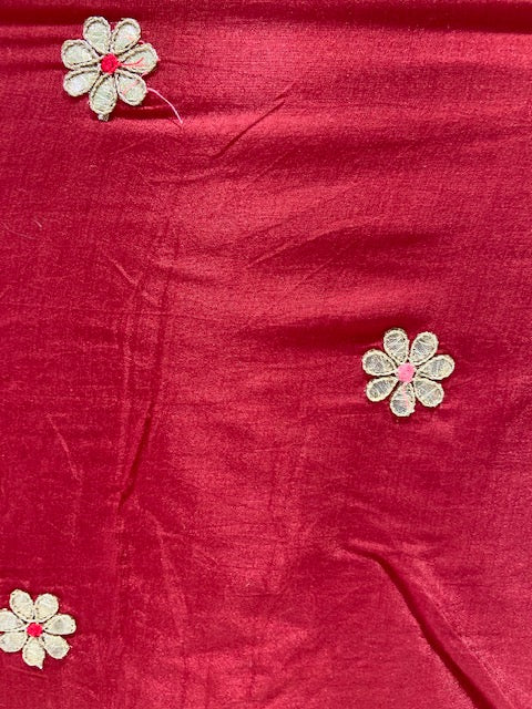 Red gota with thread work butta muslin embroidered fabric 1879