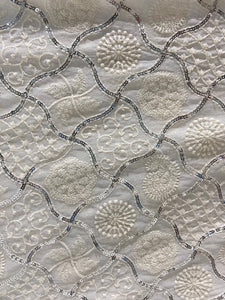 White dyeable sequin and thread lucknowi chikankari allover georgette embroidered fabric 1885