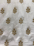 White dyeable zari and sequin butta upada silk embroidered fabric 1939