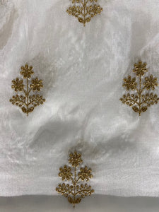 White dyeable zari and sequin butta upada silk embroidered fabric 1939