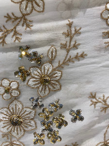 White dyeable sequin and thread allover georgette embroidered fabric 1896