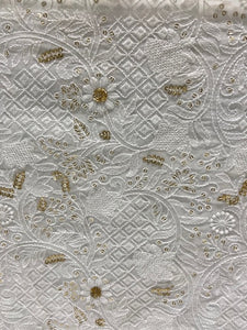 White dyeable sequin and thread lucknowi chikankari allover georgette embroidered fabric 1897