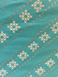 Teal blue geometric cotton printed fabric 3560