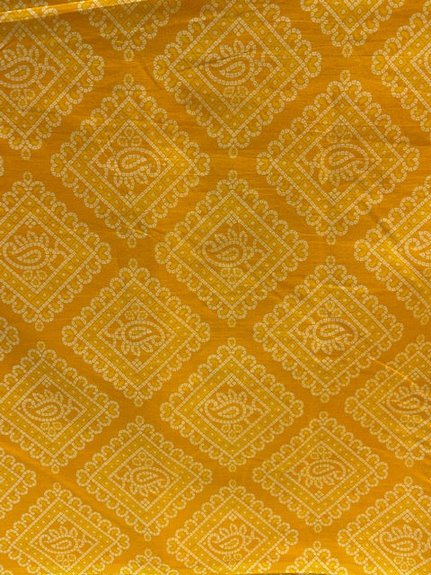 Mustard bandhani geometric cotton printed fabric 3593