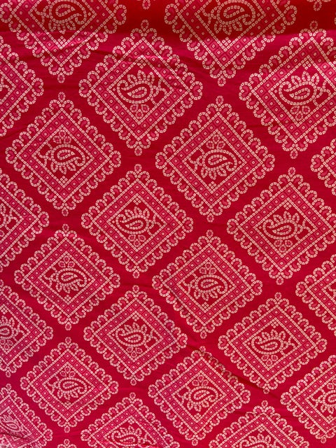 Pink bandhani geometric cotton printed fabric 3593