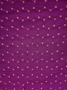 Wine georgette thread and sequin all over georgette embroidered fabric 1001