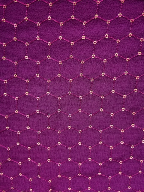 Wine georgette thread and sequin all over georgette embroidered fabric 1001