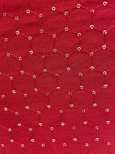 Red georgette thread and sequin all over embroidered fabric 1001