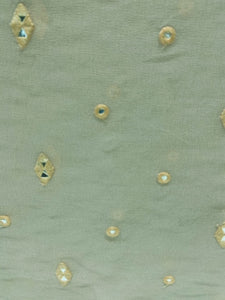 Green georgette thread and faux mirror butta embroidered fabric 2598