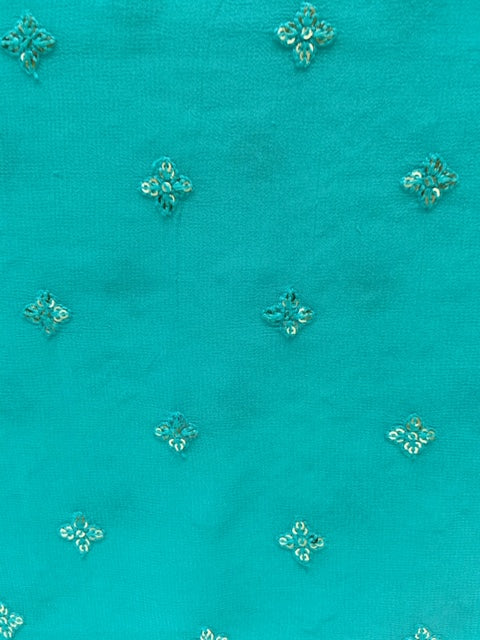 Teal blue thread and sequin butta georgette embroidered fabric 2569