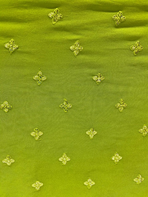 Green thread and sequin butta georgette embroidered fabric 2569